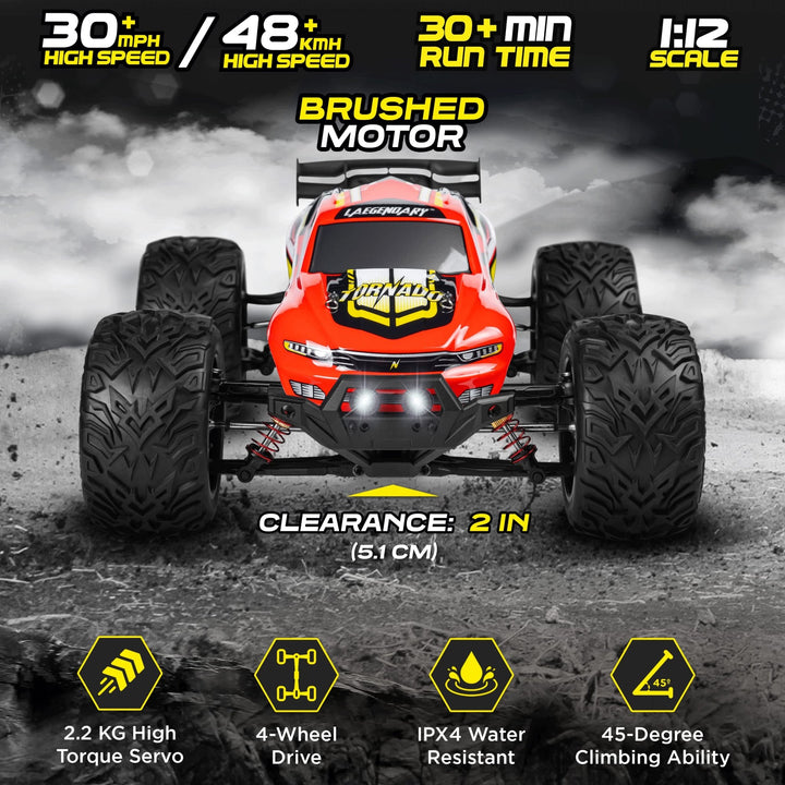 TORNADO 1:12 Scale RC Car 30 MPH Brushed - Nestopia