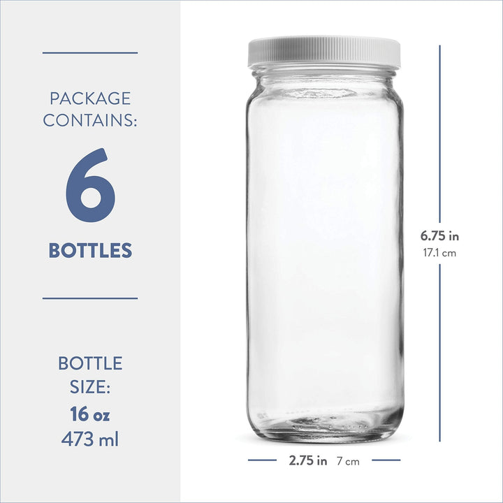 Travel Glass Drinking Bottle Mason Jar 16 Ounce - 6-Pack - Nestopia