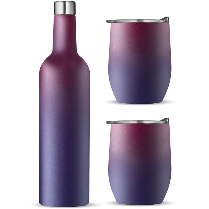 Wine Chiller Gift Set - Vacuum-Insulated Wine Bottle 750ml & Two Wine Tumblers With Lids 16oz - Nestopia