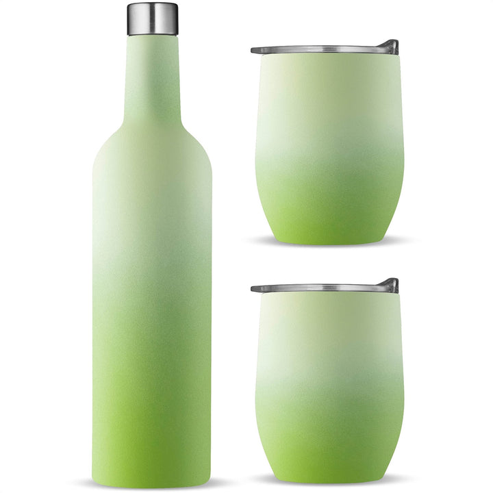 Wine Chiller Gift Set - Vacuum-Insulated Wine Bottle 750ml & Two Wine Tumblers With Lids 16oz - Nestopia