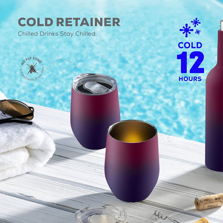 Wine Chiller Gift Set - Vacuum-Insulated Wine Bottle 750ml & Two Wine Tumblers With Lids 16oz - Nestopia