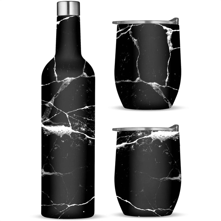 Wine Chiller Gift Set - Vacuum-Insulated Wine Bottle 750ml & Two Wine Tumblers With Lids 16oz - Nestopia