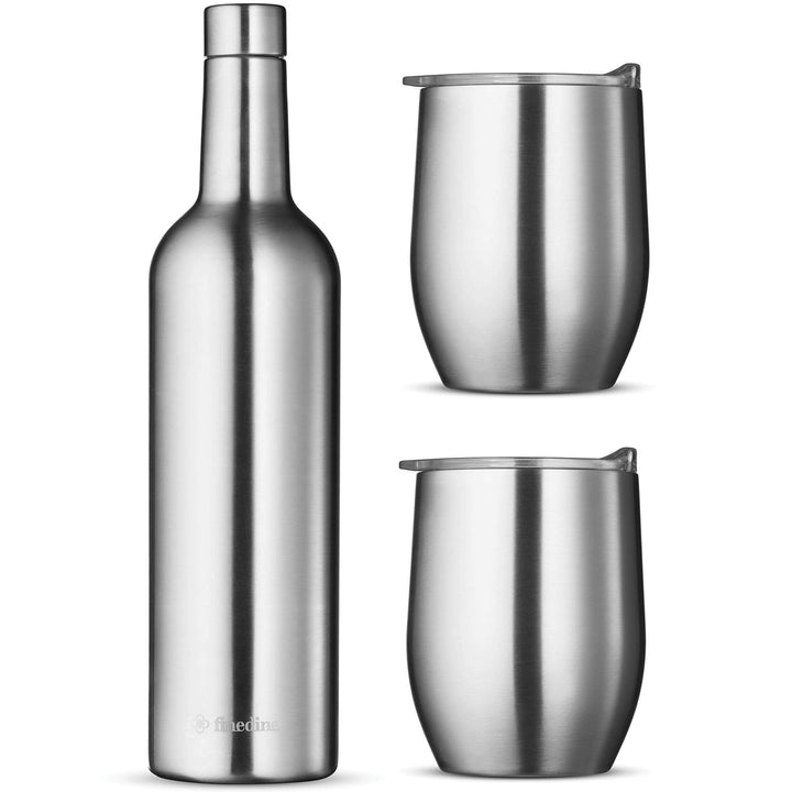 Wine Chiller Gift Set - Vacuum-Insulated Wine Bottle 750ml & Two Wine Tumblers With Lids 16oz - Nestopia