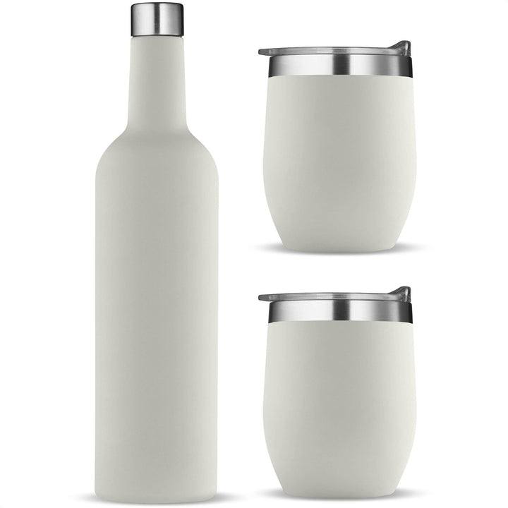 Wine Chiller Gift Set - Vacuum-Insulated Wine Bottle 750ml & Two Wine Tumblers With Lids 16oz - Nestopia