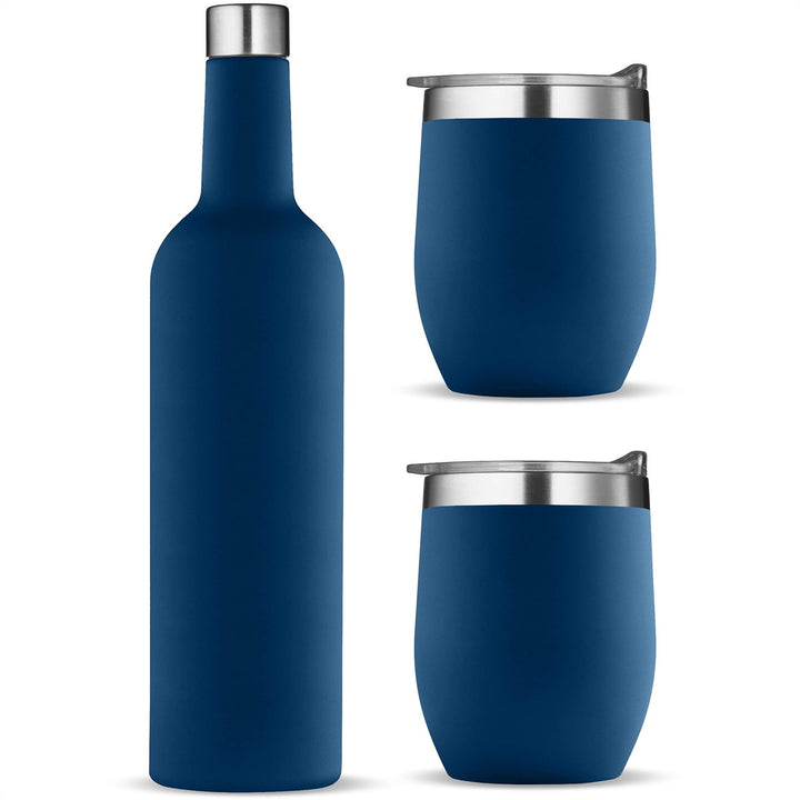 Wine Chiller Gift Set - Vacuum-Insulated Wine Bottle 750ml & Two Wine Tumblers With Lids 16oz - Nestopia