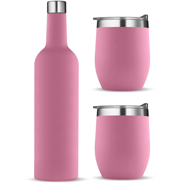 Wine Chiller Gift Set - Vacuum-Insulated Wine Bottle 750ml & Two Wine Tumblers With Lids 16oz - Nestopia