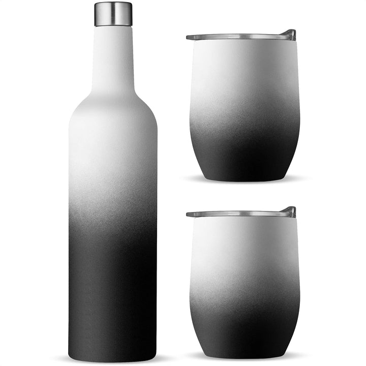 Wine Chiller Gift Set - Vacuum-Insulated Wine Bottle 750ml & Two Wine Tumblers With Lids 16oz - Nestopia